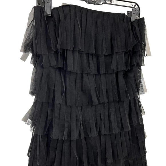 Ann Taylor Black Fringe Tiered Corset Strapless Dress 2 - Picture 3 of 6